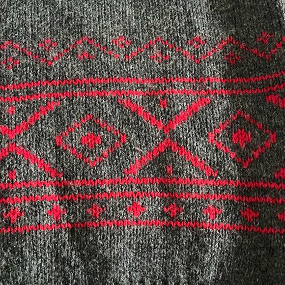 Vtg Y2K Retro 100% Shetland Wool Grey Red Pattern Pullover Grandpa Sweater Men L - Picture 6 of 9